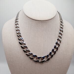 Vintage Monet Rhodium Plated Link Chain Necklace 17” Signed Modernist